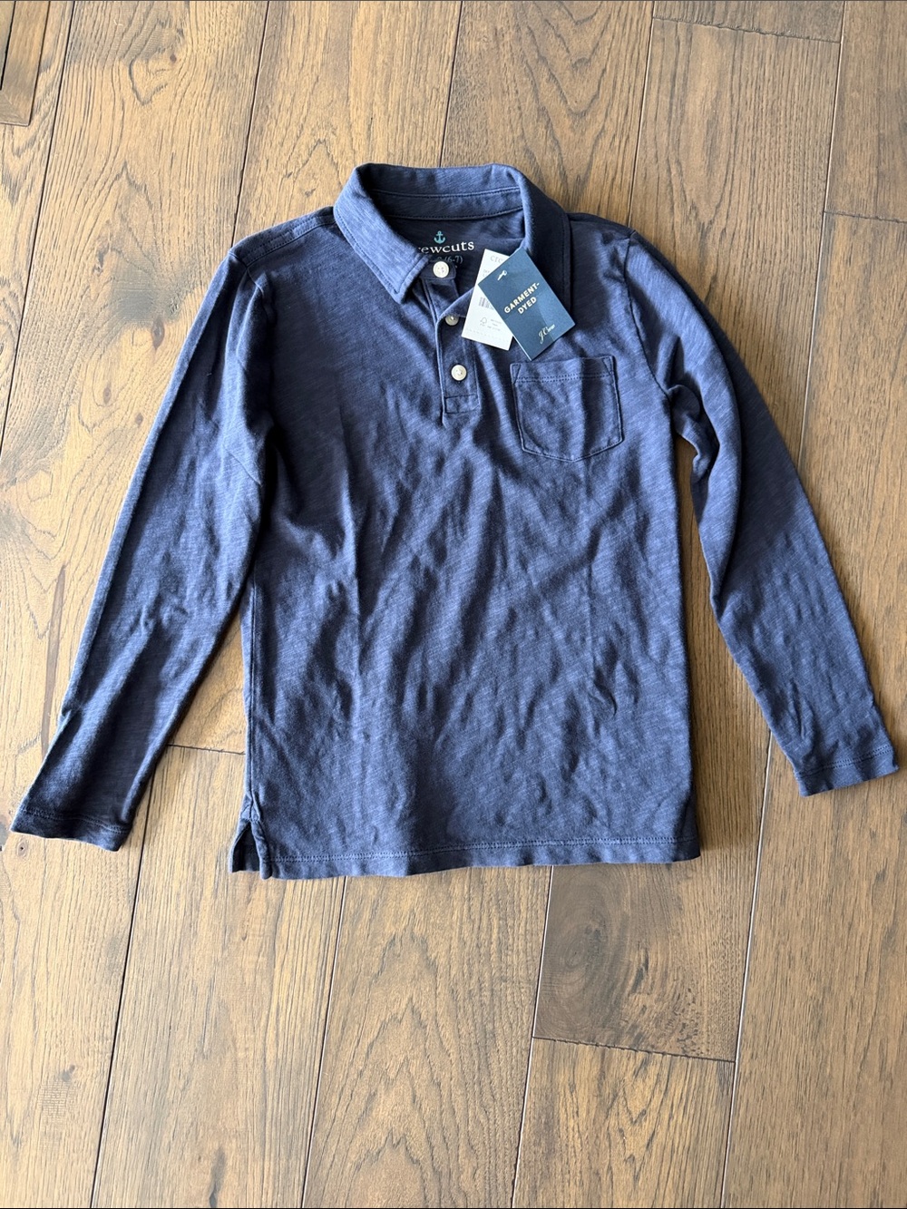 J. Crew Crewcuts Boys Garment Dyed Navy Long-Sleeve Polo Shirt Sz S (6-7) NWT